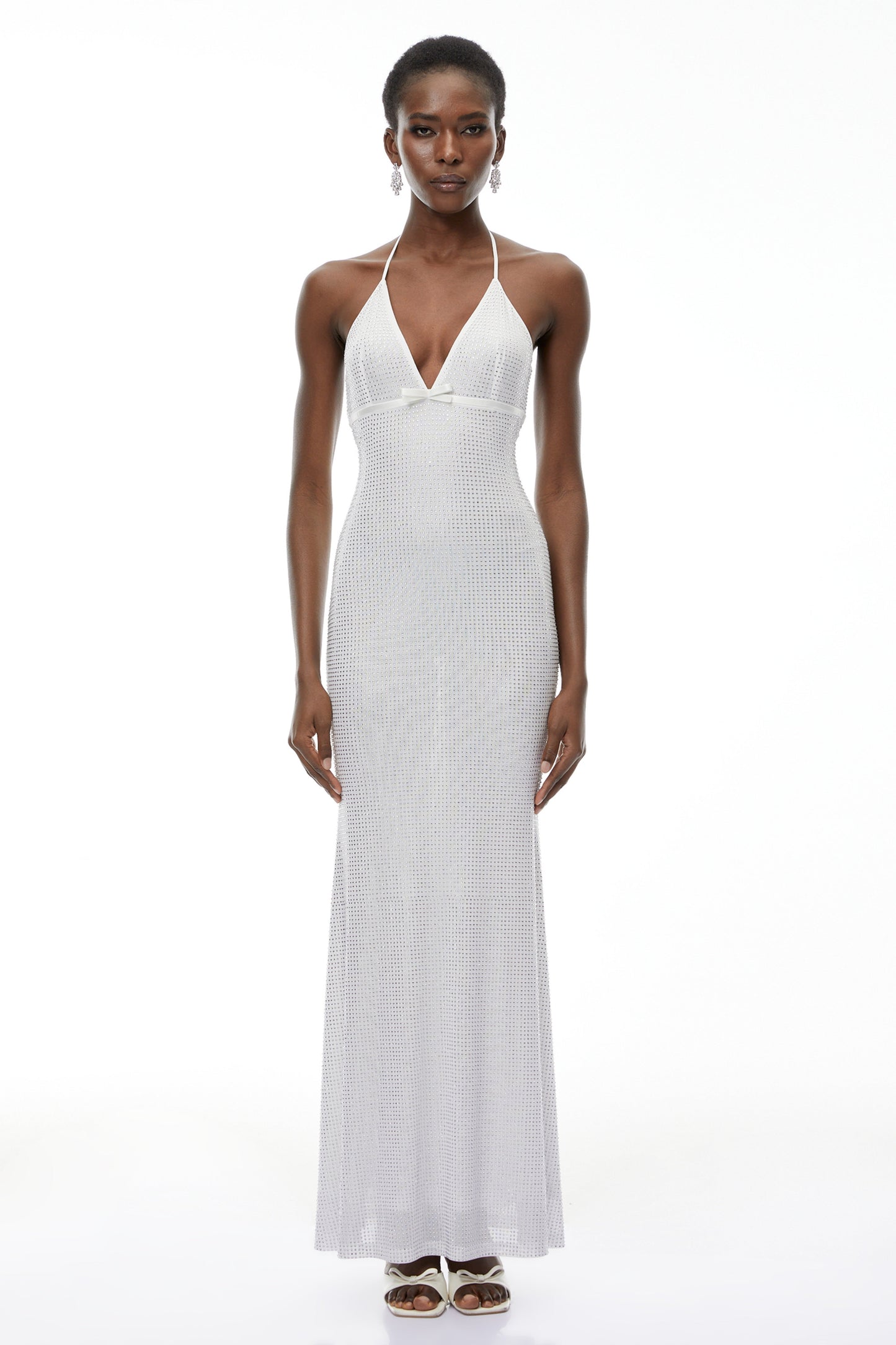 Yasmine Silver Rhinestone Embellished Maxi Dress