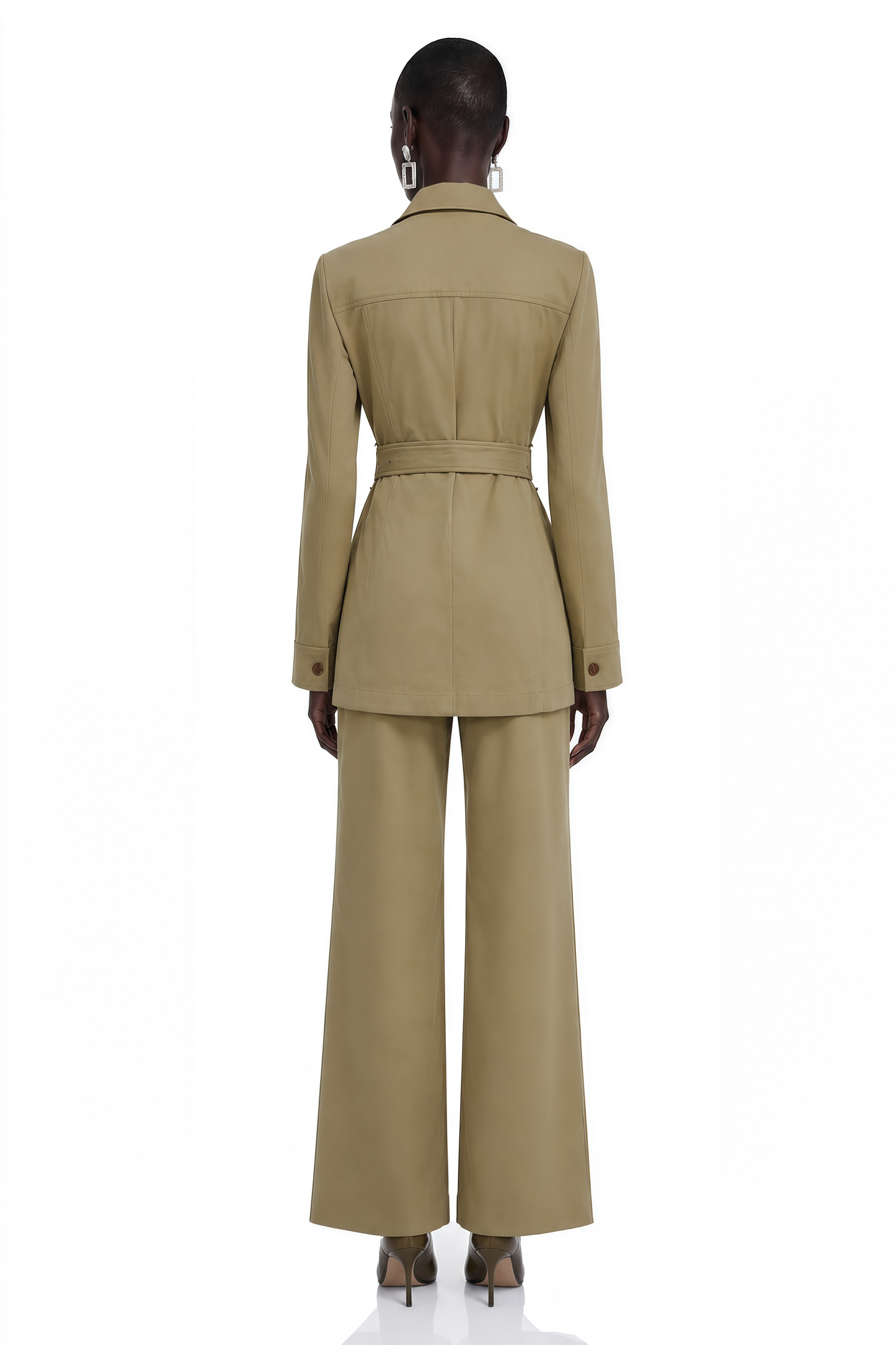 Ylfa Khaki Belted Jacket & Straight Leg Trousers Set