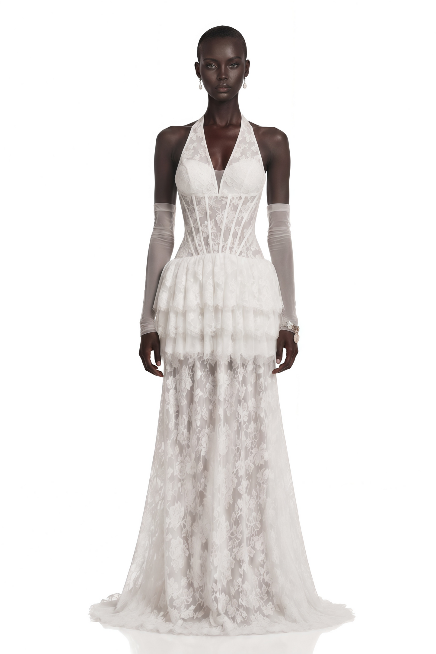 Yoliswa White Floral Appliqué Tiered Maxi Dress