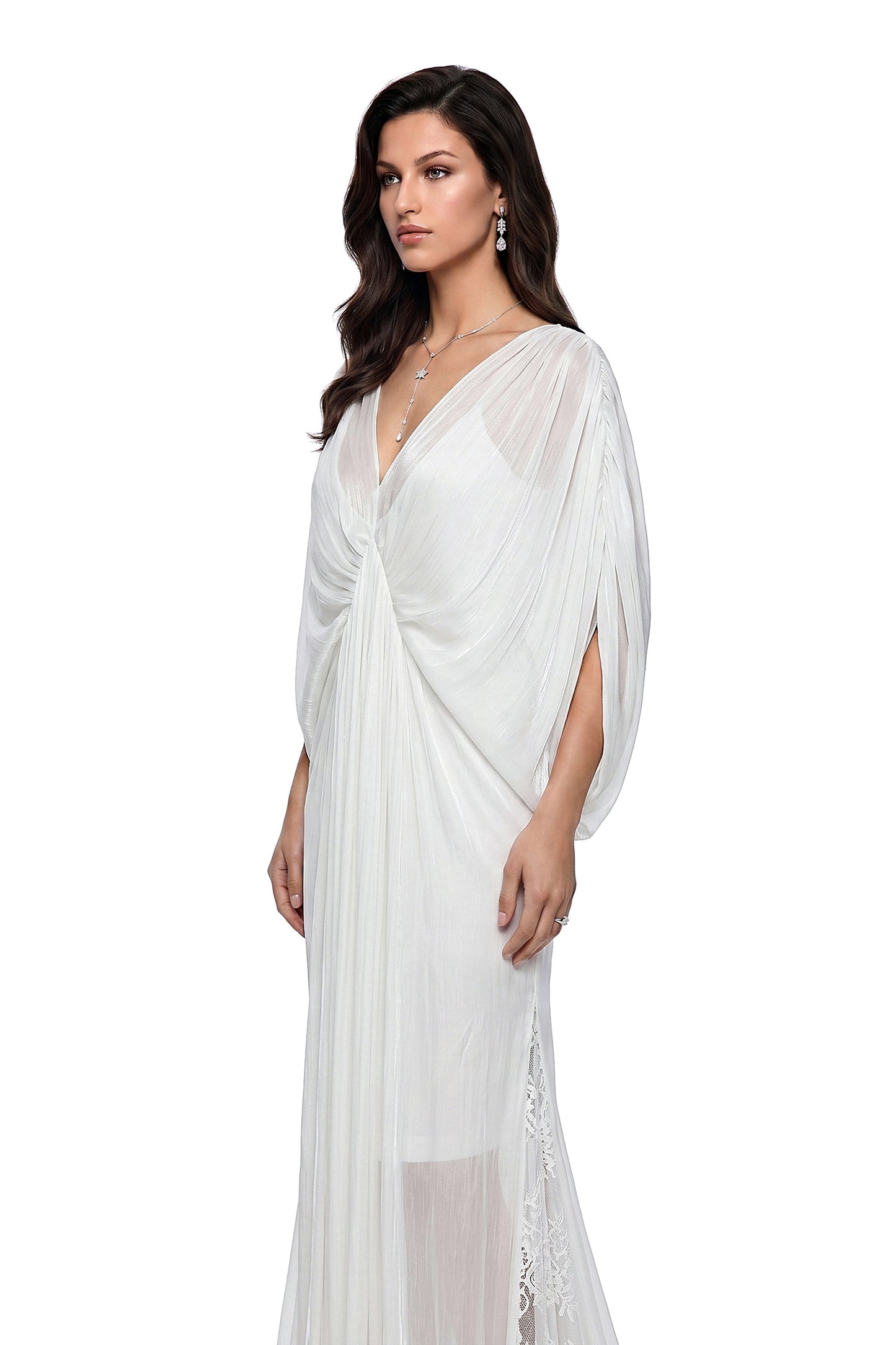 Yseult White Backless Tulle Ruched Maxi Dress