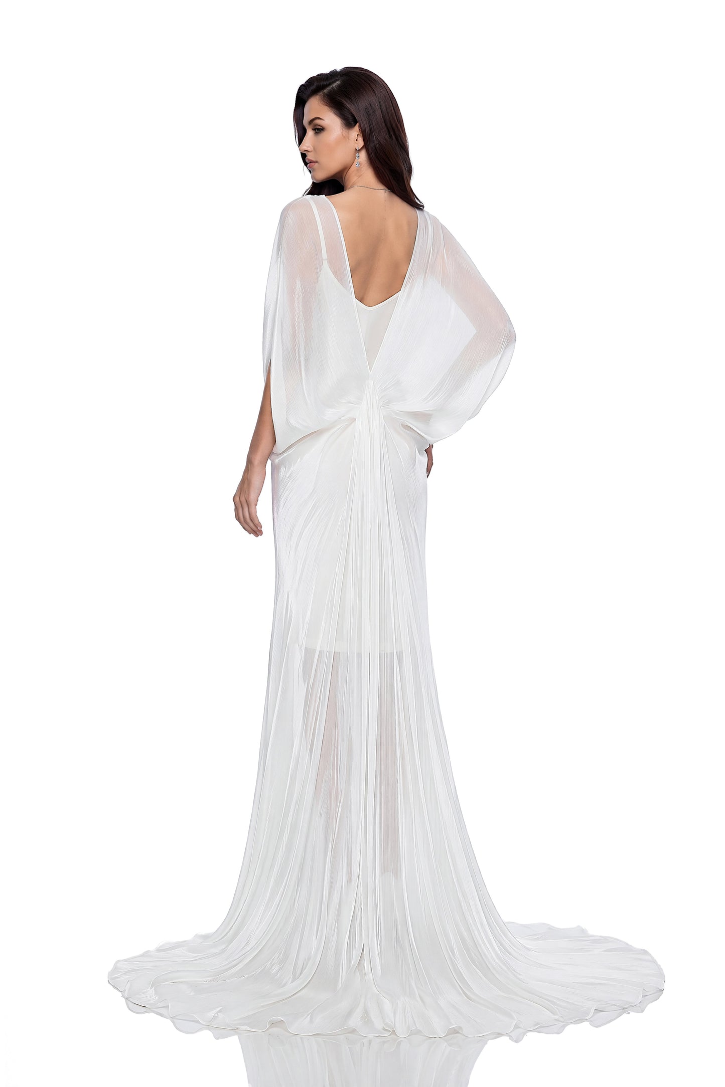 Yseult White Backless Tulle Ruched Maxi Dress
