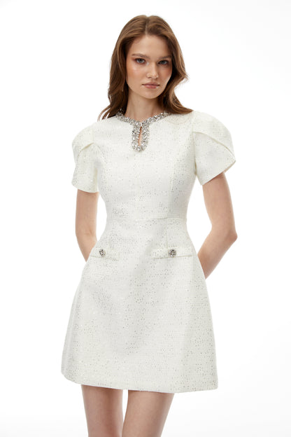 Ysolde Ivory Rhinestone Mini Dress