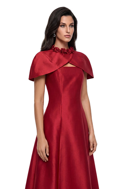 Yustyna Red Cape Midi Dress with 3D Petals