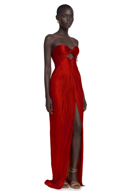 Zadie Red Ruched Maxi Dress with Twist Front