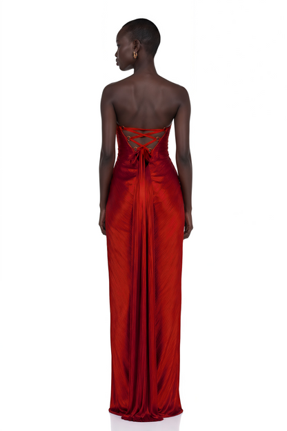 Zadie Red Ruched Maxi Dress with Twist Front