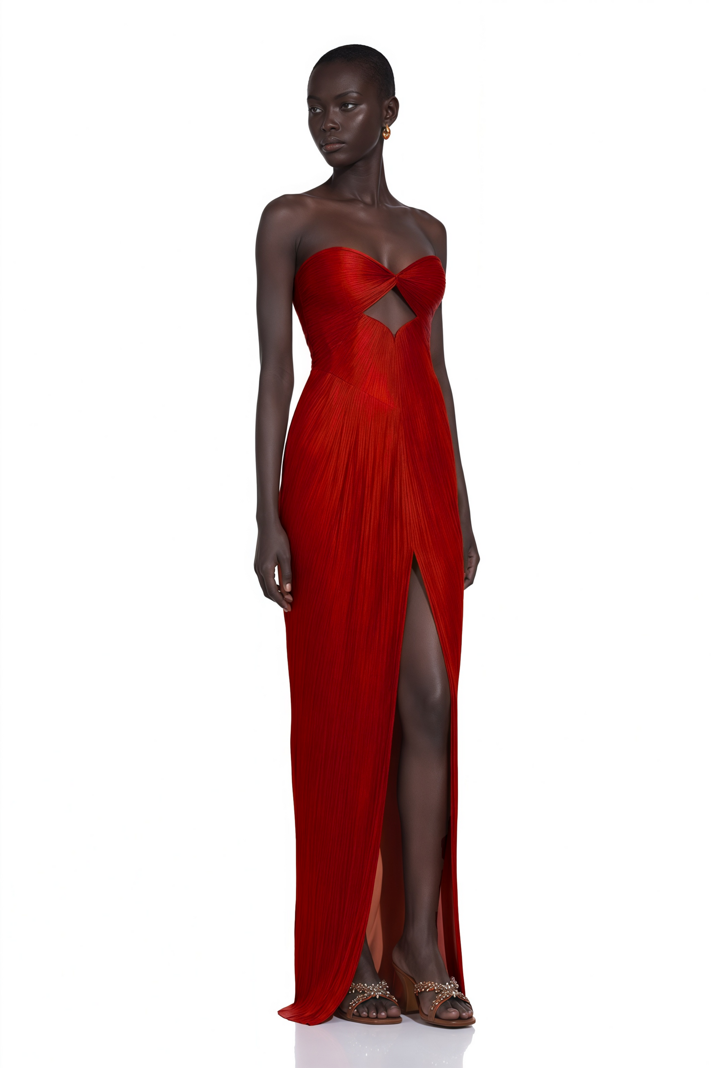 Zadie Red Ruched Maxi Dress with Twist Front
