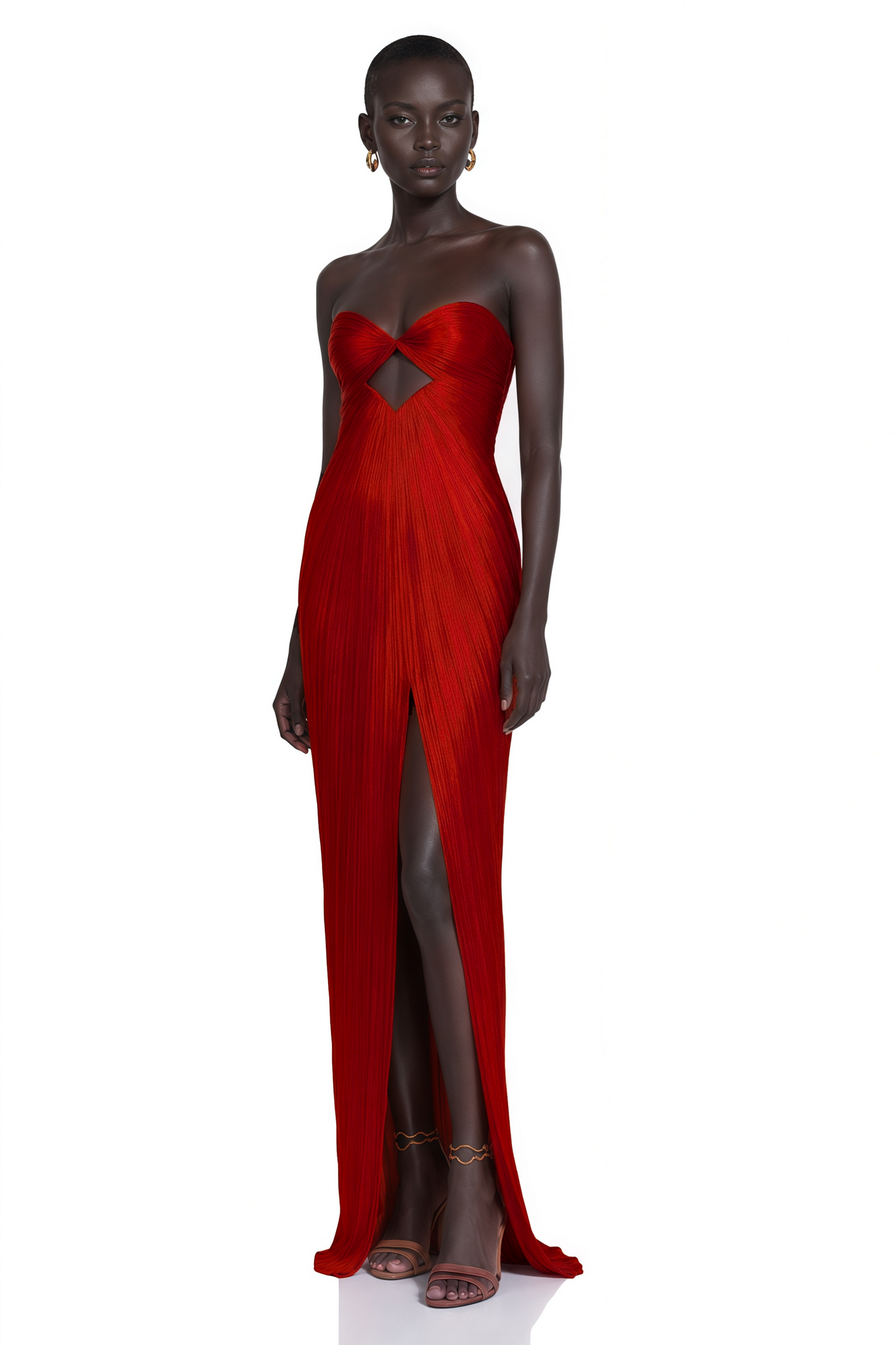 Zadie Red Ruched Maxi Dress with Twist Front