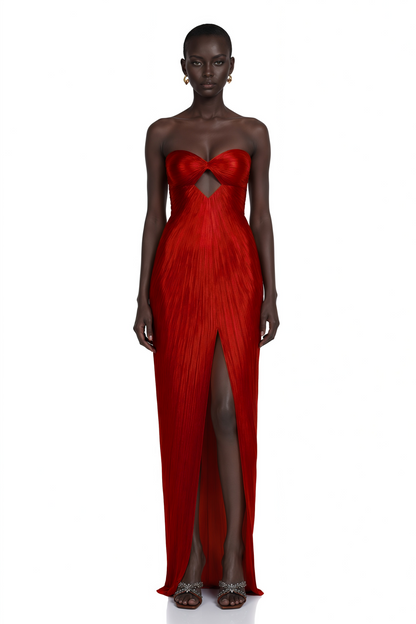 Zadie Red Ruched Maxi Dress with Twist Front