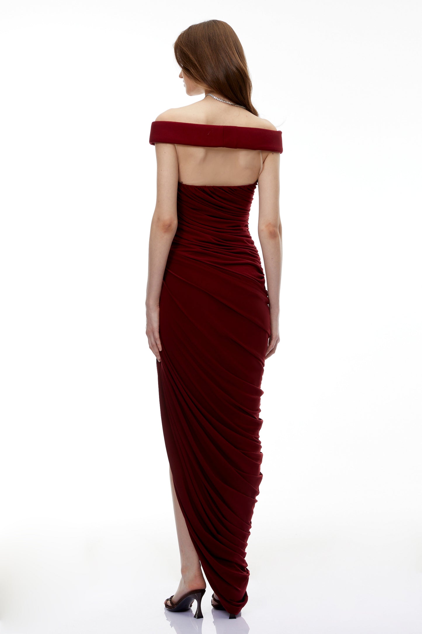 Zakiya Red Off Shoulder Ruched Maxi Dress