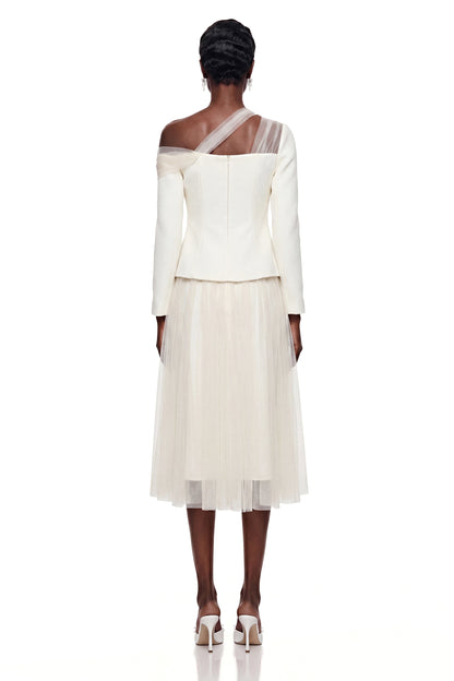 Zaria White Asymmetrical Blouse & Tulle Skirt Set