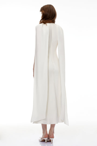 Zarrin Cream White Foldover Midi Dress