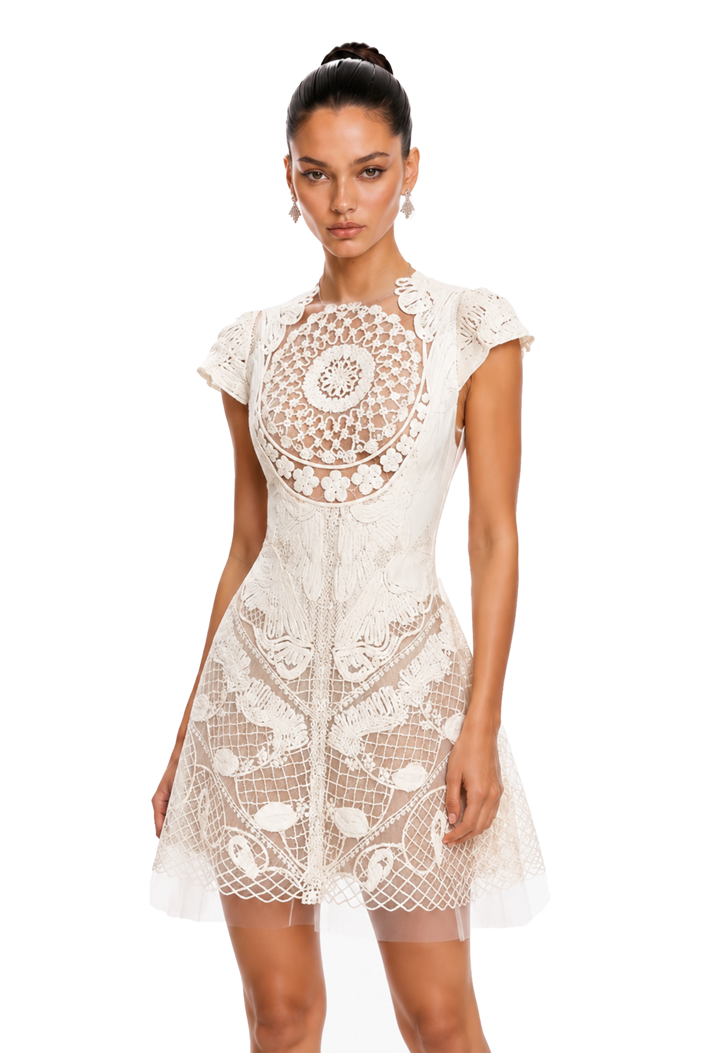 Zdislava White Crochet Knit Floral Mini Dress