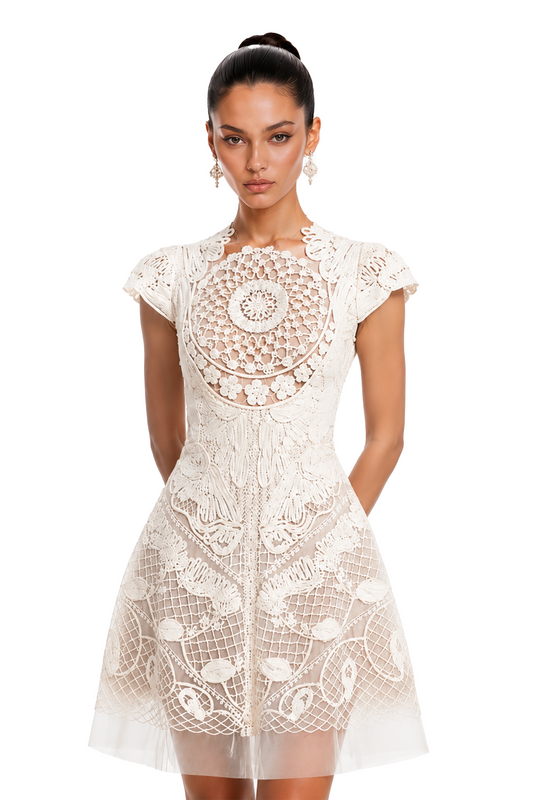 Zdislava White Crochet Knit Floral Mini Dress