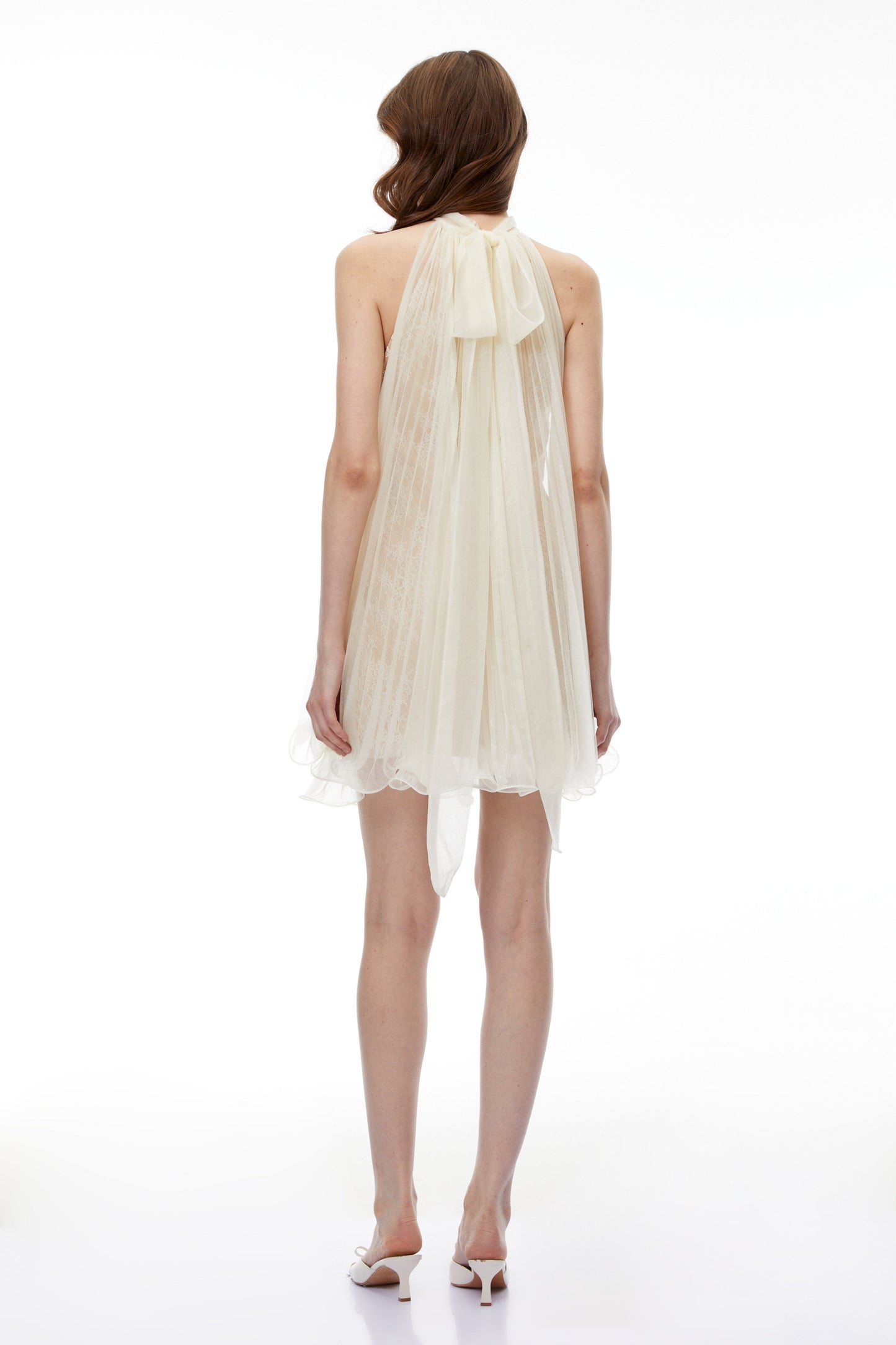 Zélie Neutral Ruffled Pleated Mini Dress