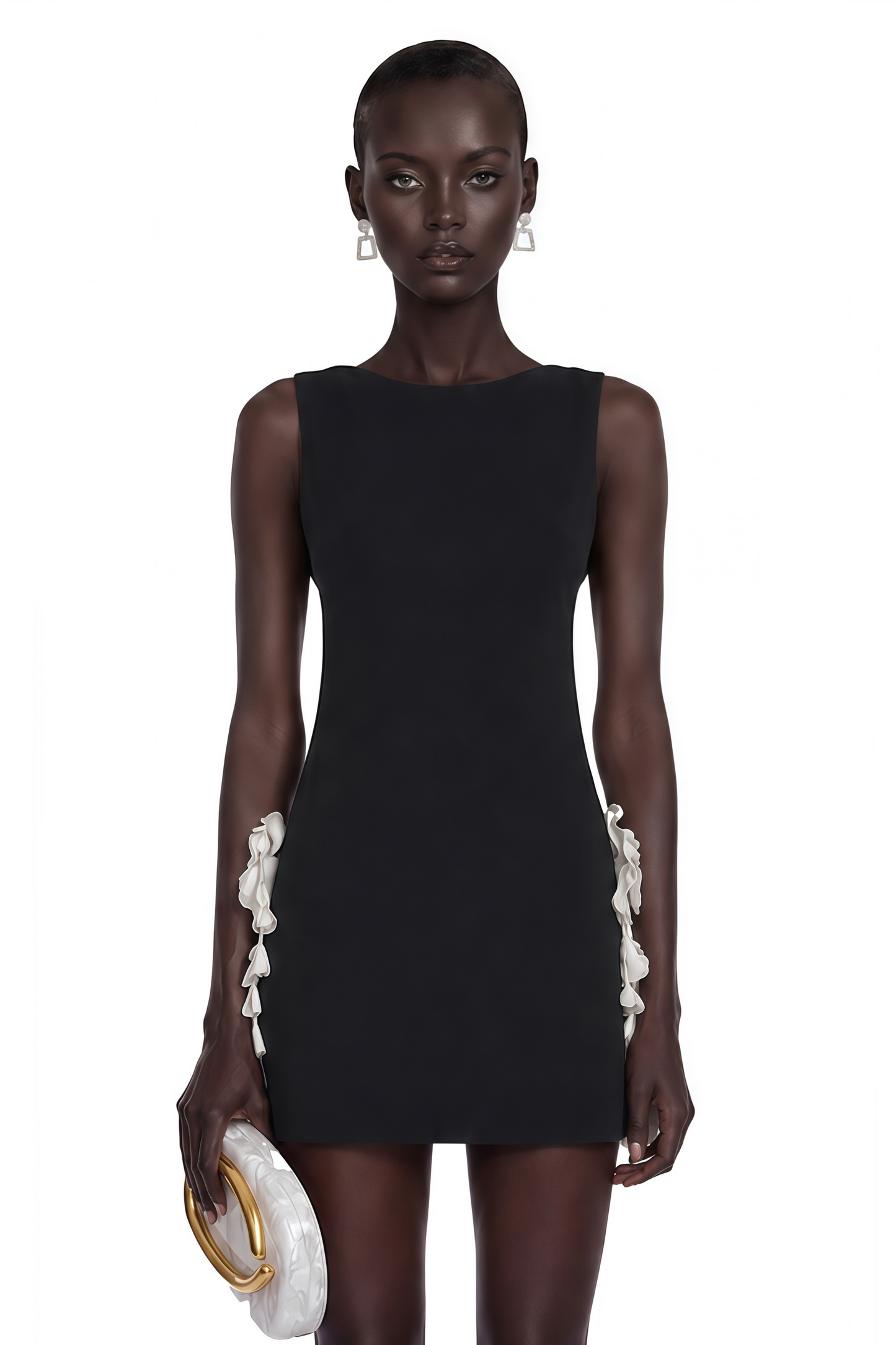 Zinnia Black Cut-Out Mini Dress with 3D Petals