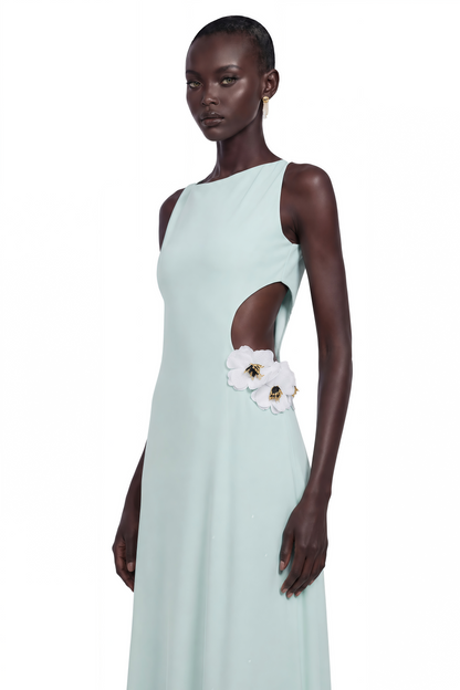 Zinnia Green Cut-Out Maxi Dress with 3D Petals