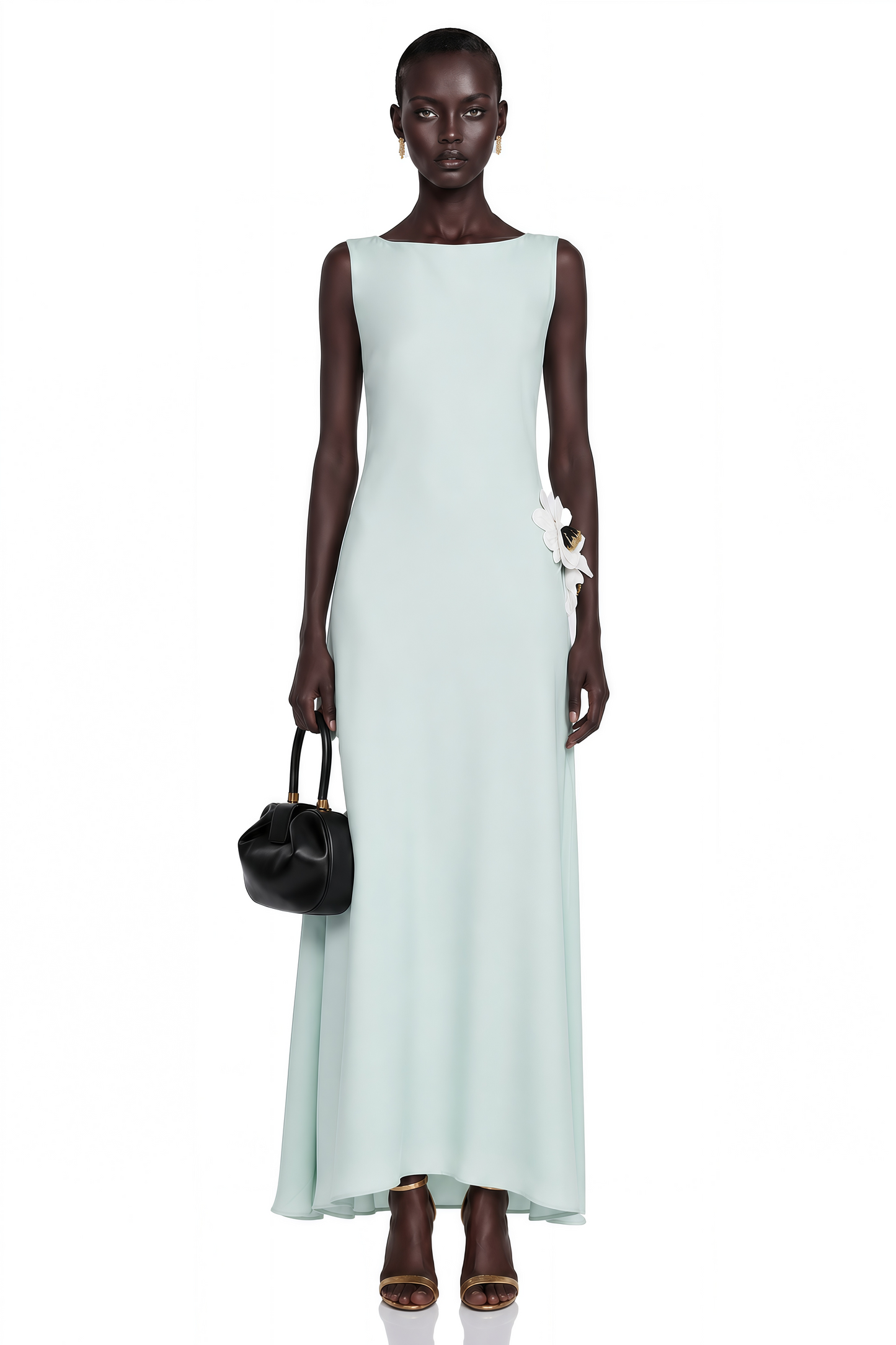 Zinnia Yeşili 3D Yapraklı Cut-Out Maxi Elbise