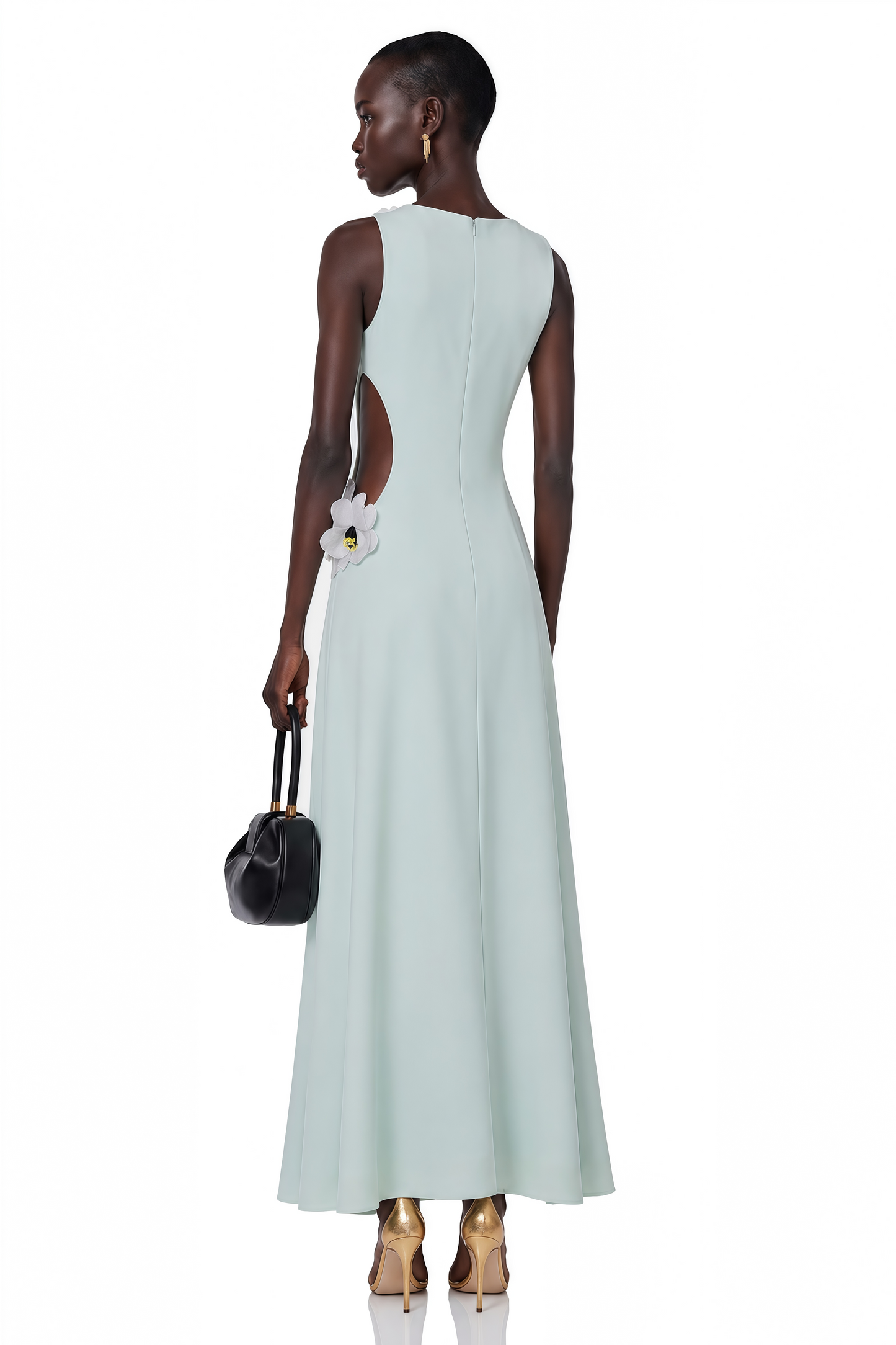Zinnia Yeşili 3D Yapraklı Cut-Out Maxi Elbise