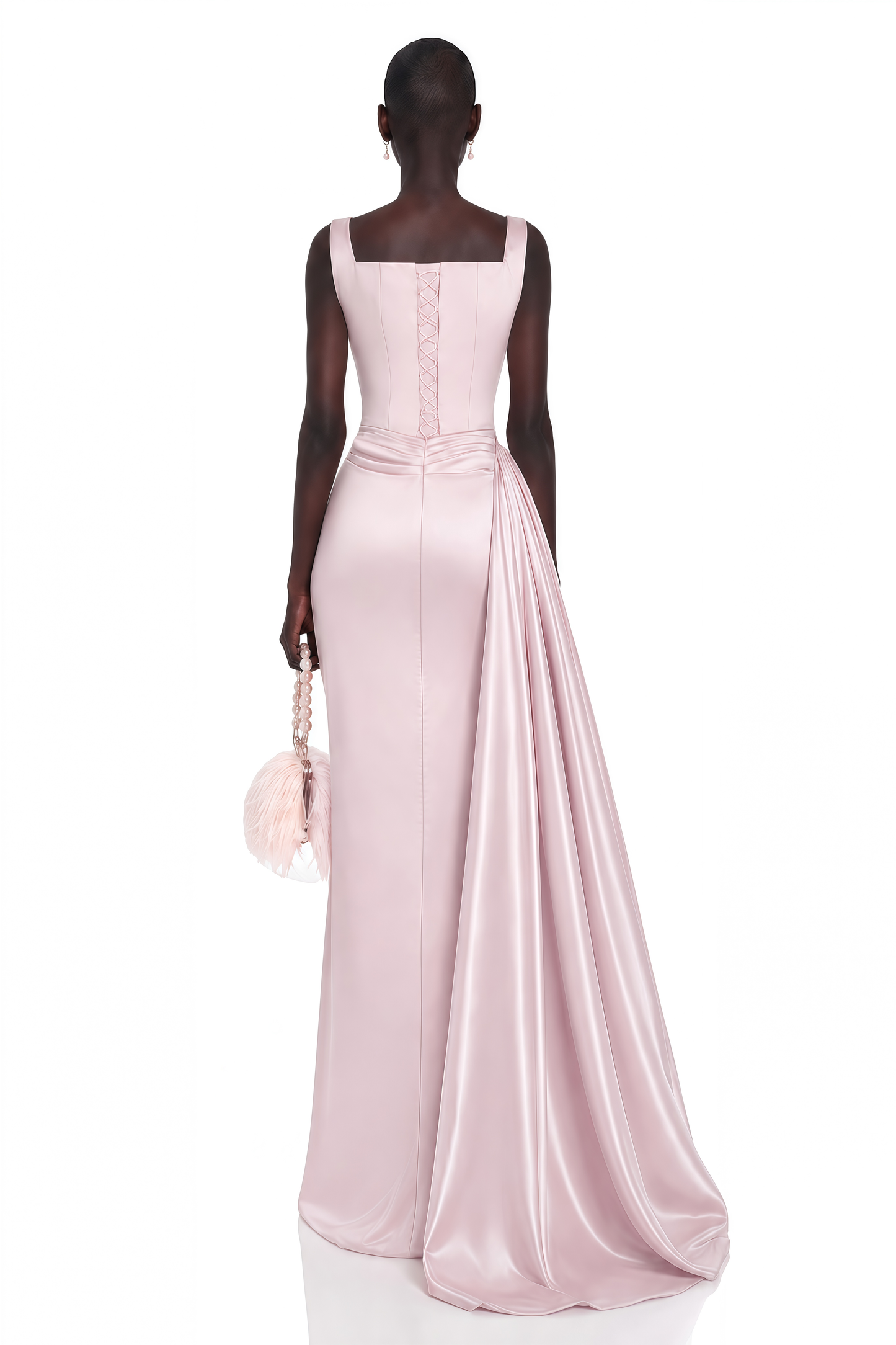 Zinnia Pembe Fiyonk Askılı Dantelli Maxi Elbise