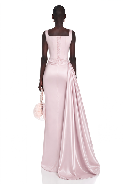 Zinnia Pembe Fiyonk Askılı Dantelli Maxi Elbise