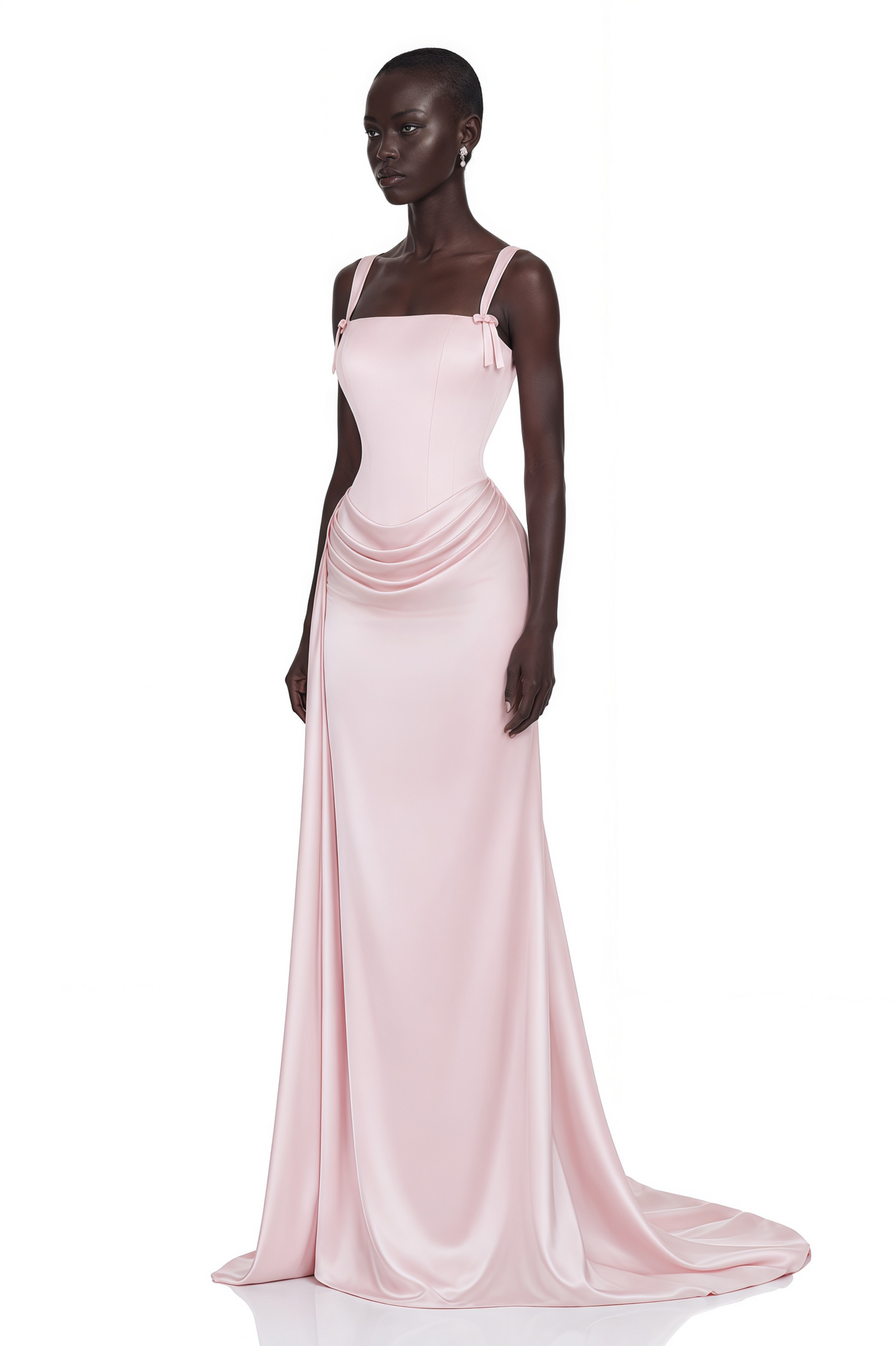 Zinnia Pembe Fiyonk Askılı Dantelli Maxi Elbise
