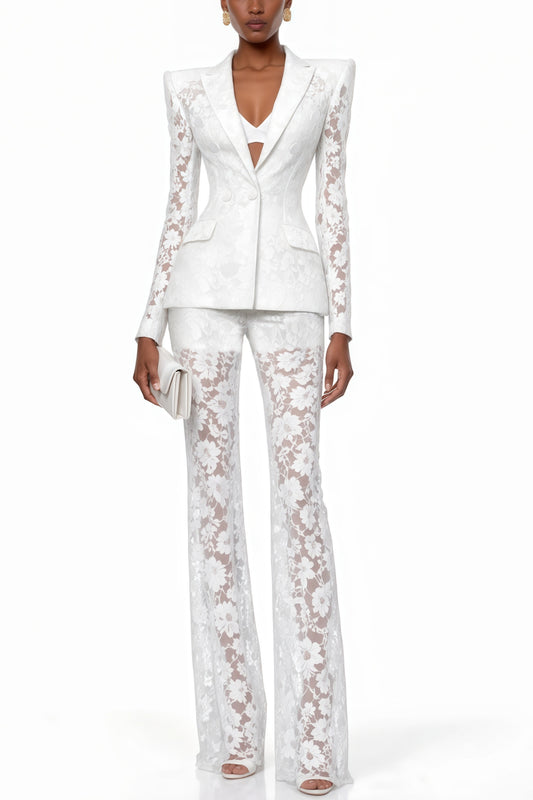 Zoé Sheer Lace Blazer & Trousers Matching Set