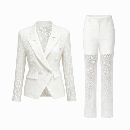 Zoé Sheer Lace Blazer & Trousers Matching Set