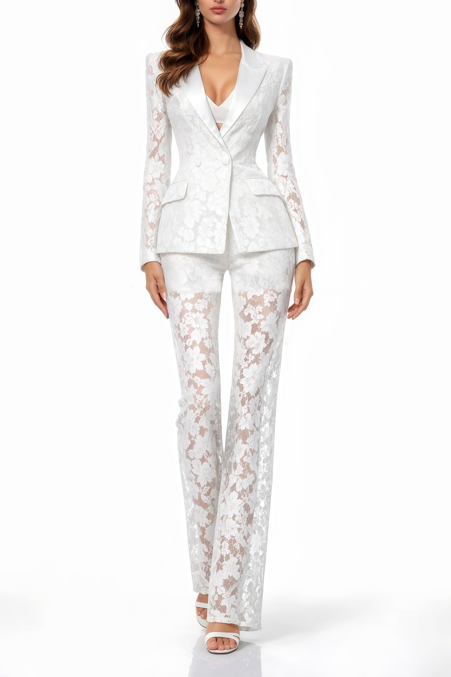 Zoé Sheer Lace Blazer & Trousers Matching Set