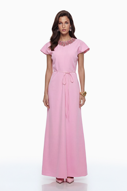 Zoraya Pink Crystal Embellished Maxi Dress
