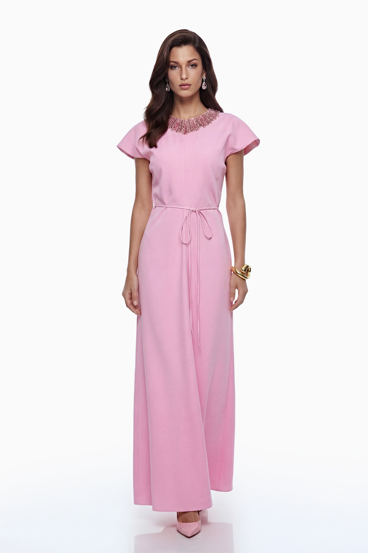 Zoraya Pink Crystal Embellished Maxi Dress
