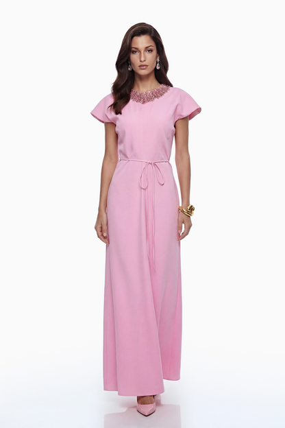 Zoraya Pink Crystal Embellished Maxi Dress