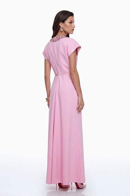 Zoraya Pink Crystal Embellished Maxi Dress