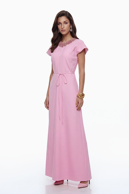 Zoraya Pink Crystal Embellished Maxi Dress