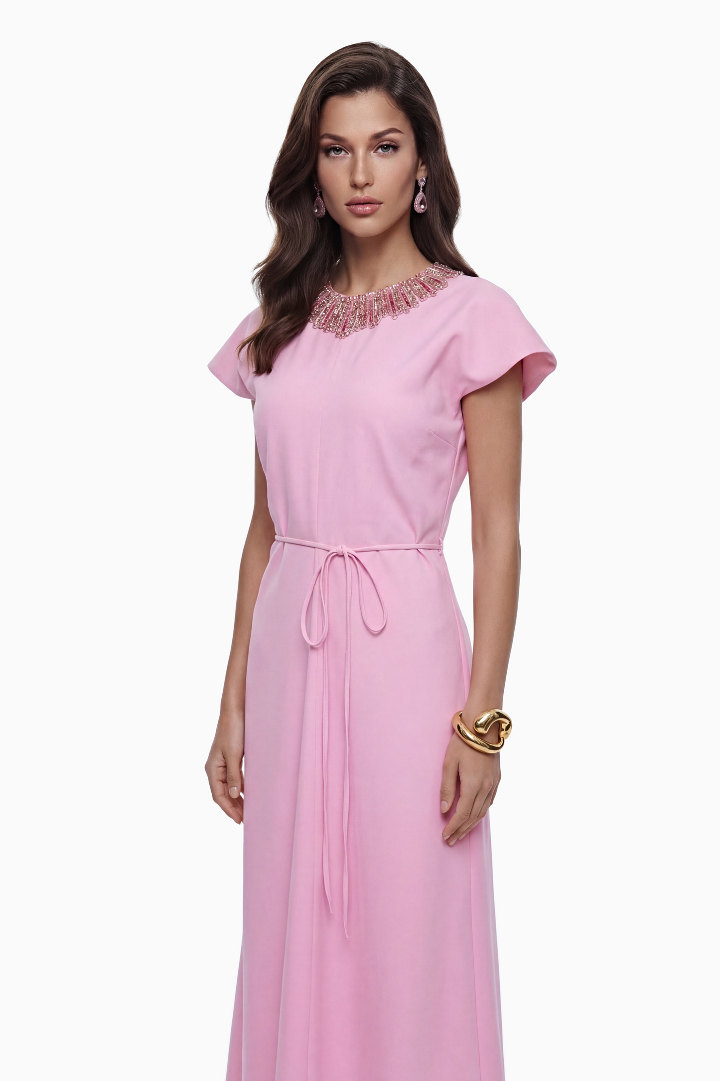 Zoraya Pink Crystal Embellished Maxi Dress