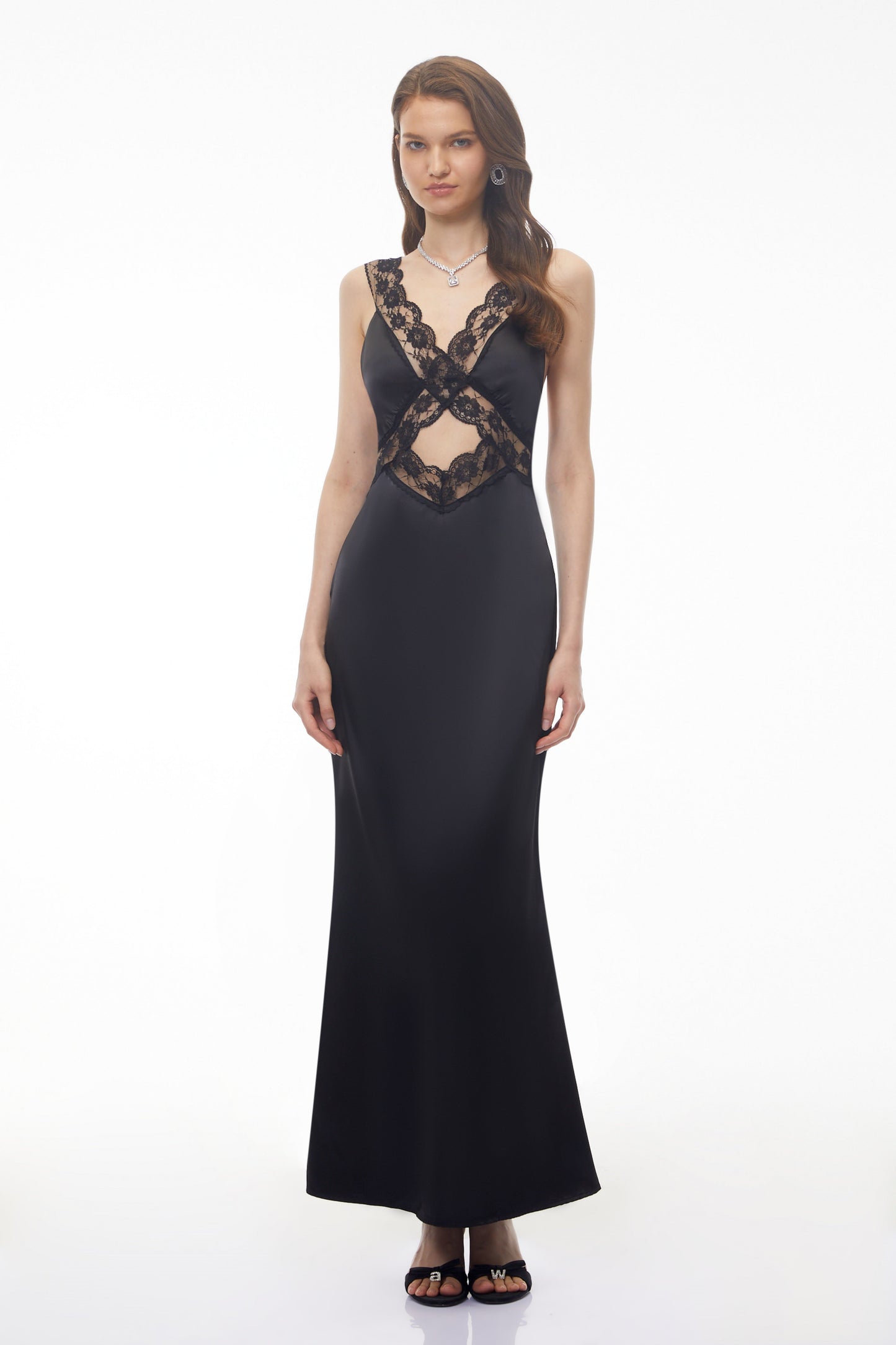 Zorya Black Cut-Out Floral Lace Maxi Dress
