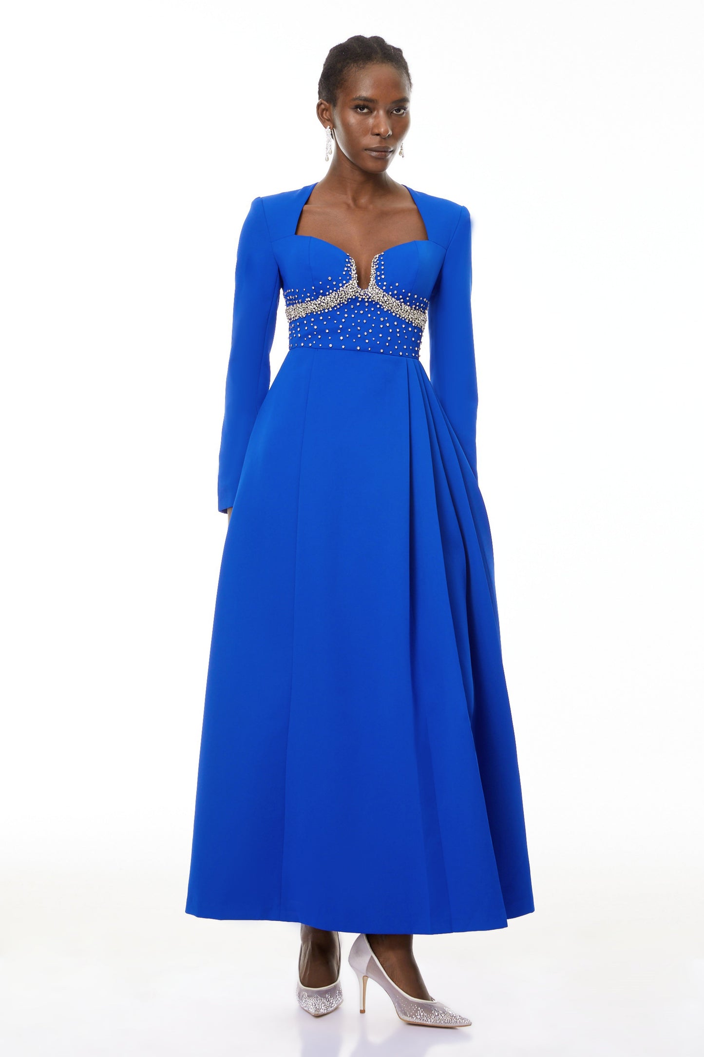 Zosia Blue Crystal Embellished Maxi Dress