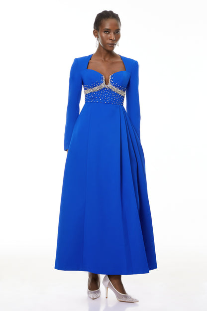 Zosia Blue Crystal Embellished Maxi Dress