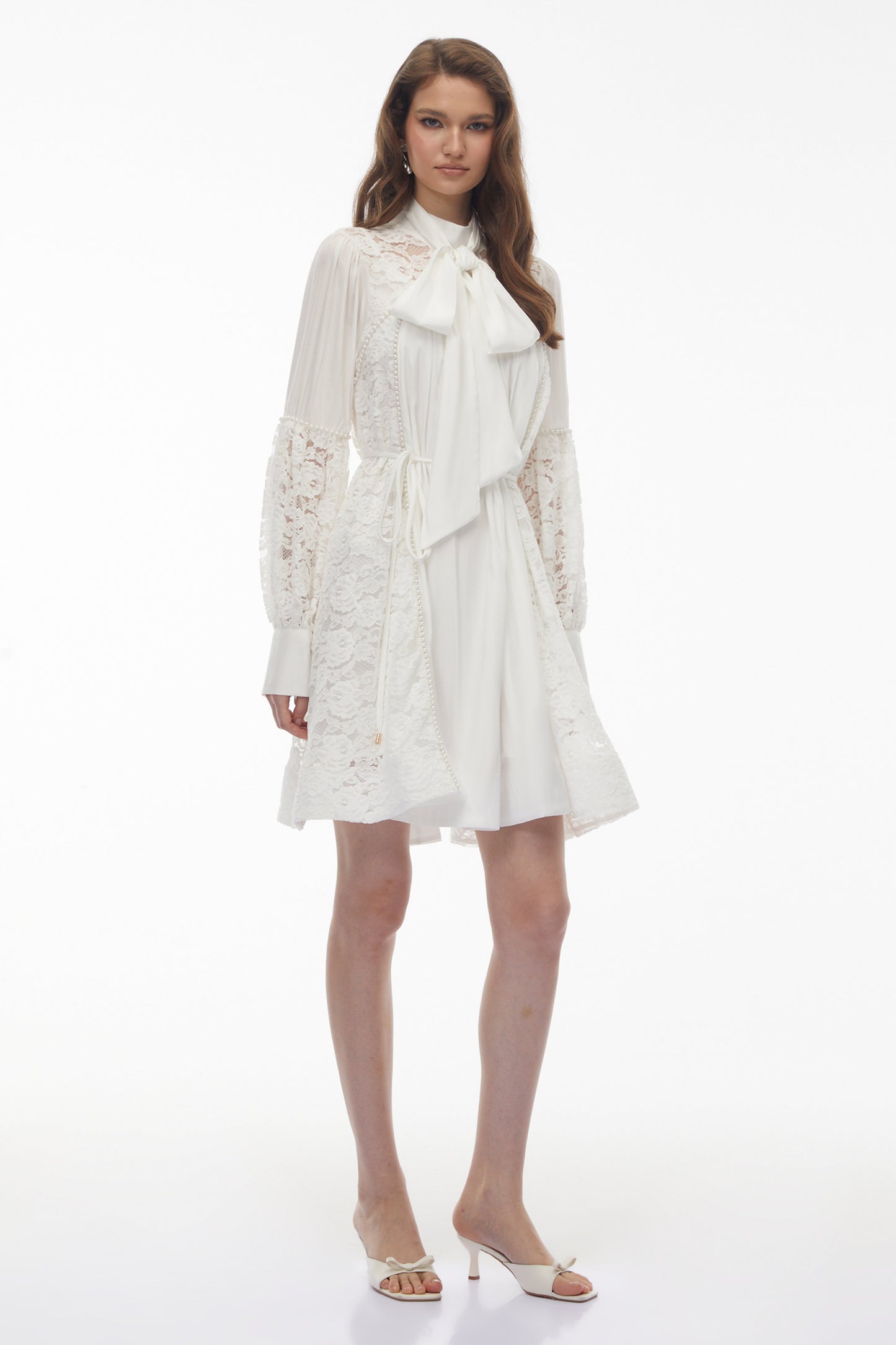 Zosime White Mini Dress with Floral Lace Panels
