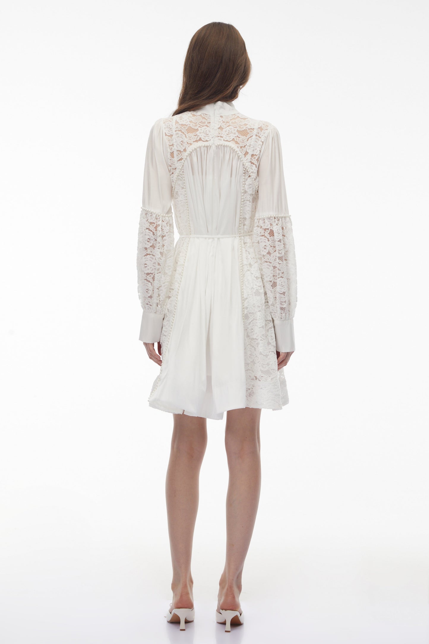 Zosime White Mini Dress with Floral Lace Panels