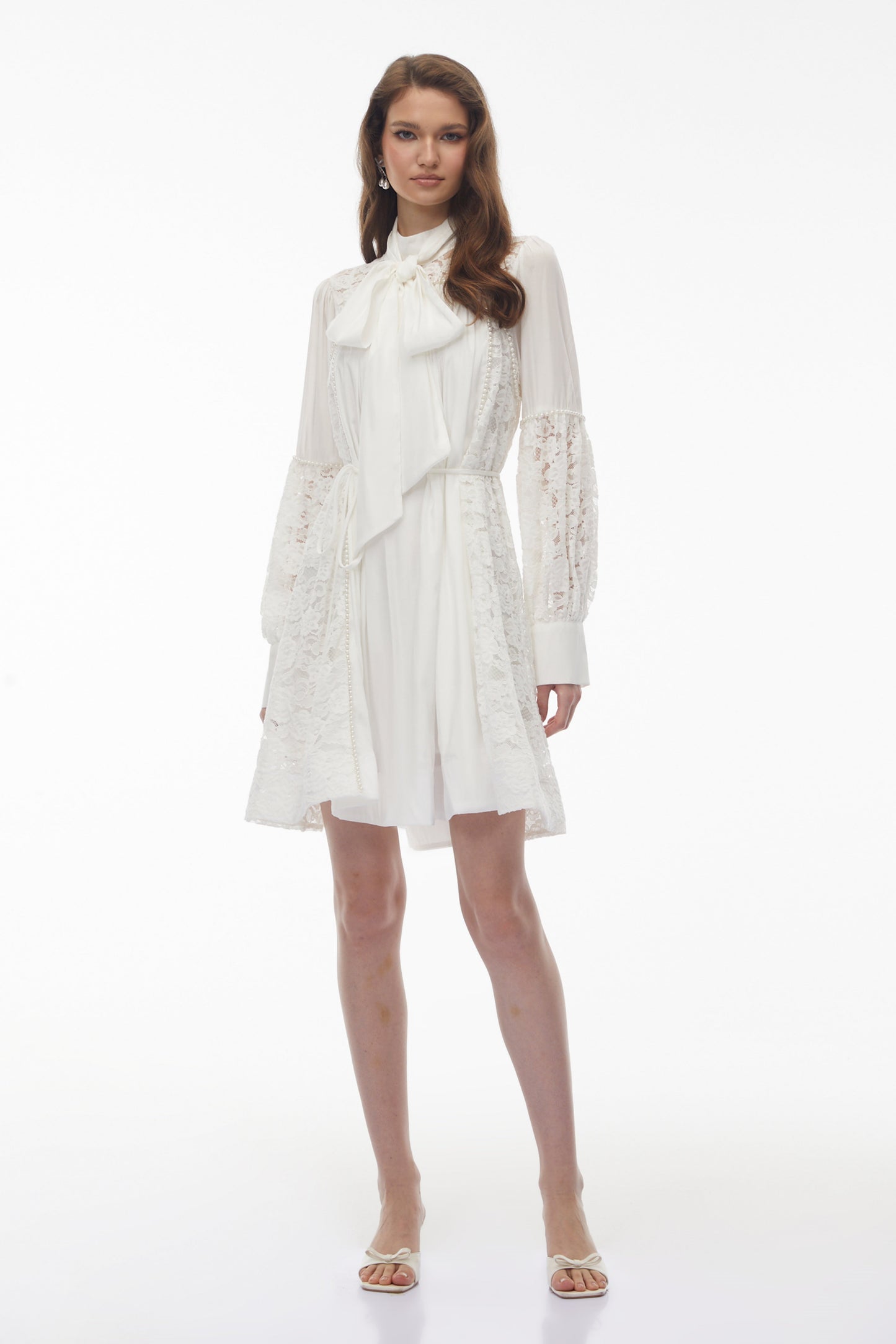 Zosime White Mini Dress with Floral Lace Panels