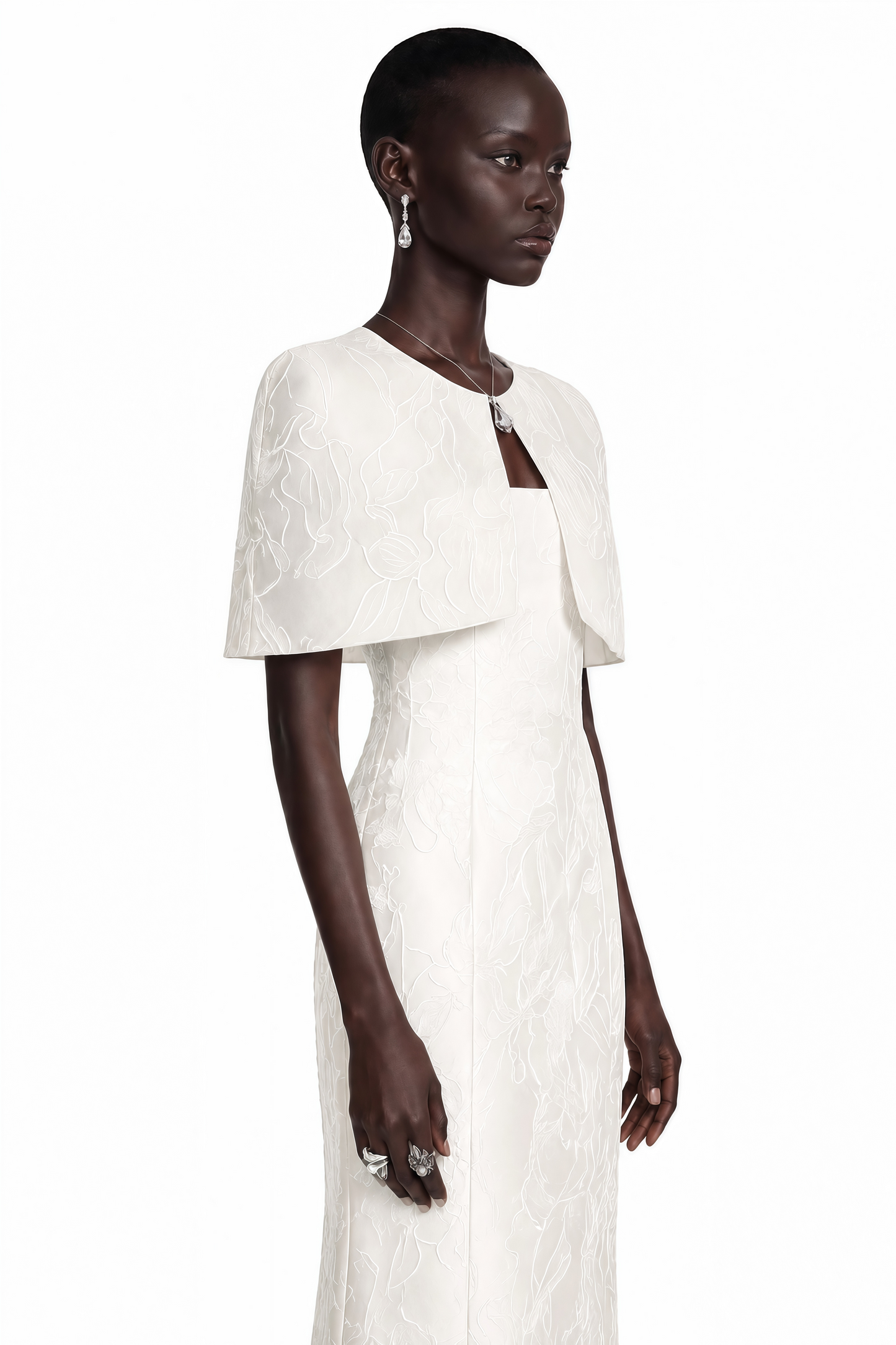 Zuleika White Satin Maxi Dress & Cape Set