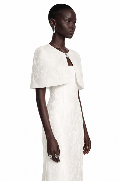 Zuleika White Satin Maxi Dress & Cape Set