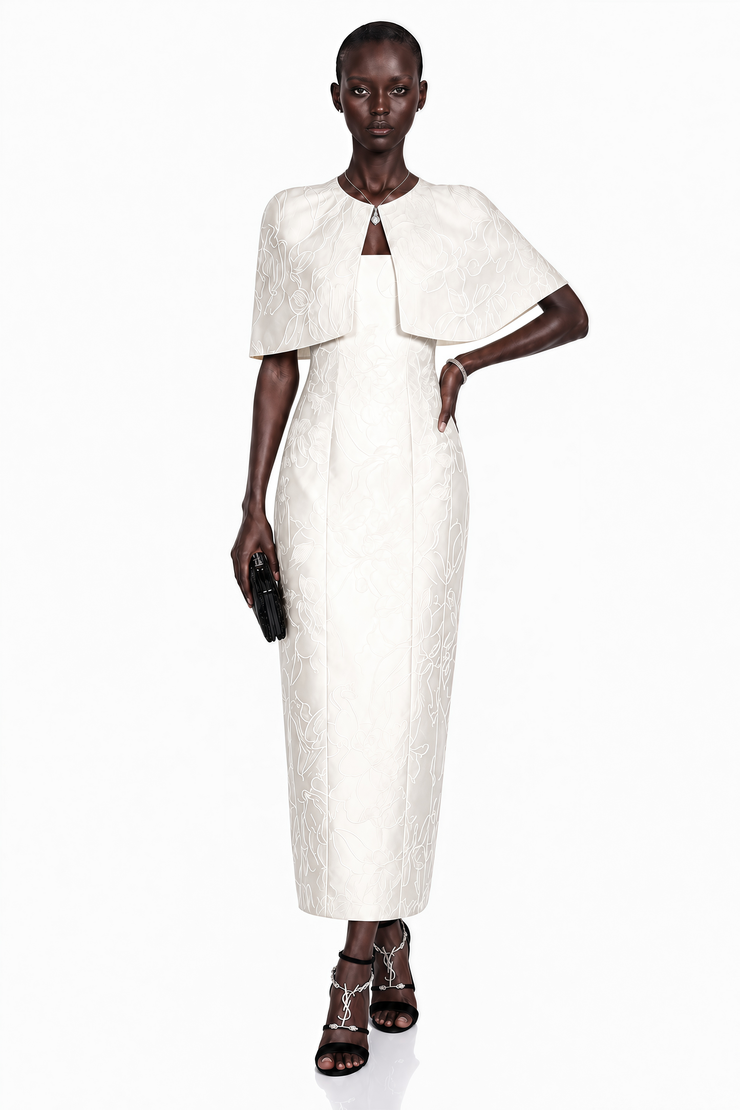 Zuleika White Satin Maxi Dress & Cape Set
