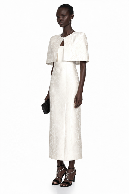 Zuleika White Satin Maxi Dress & Cape Set