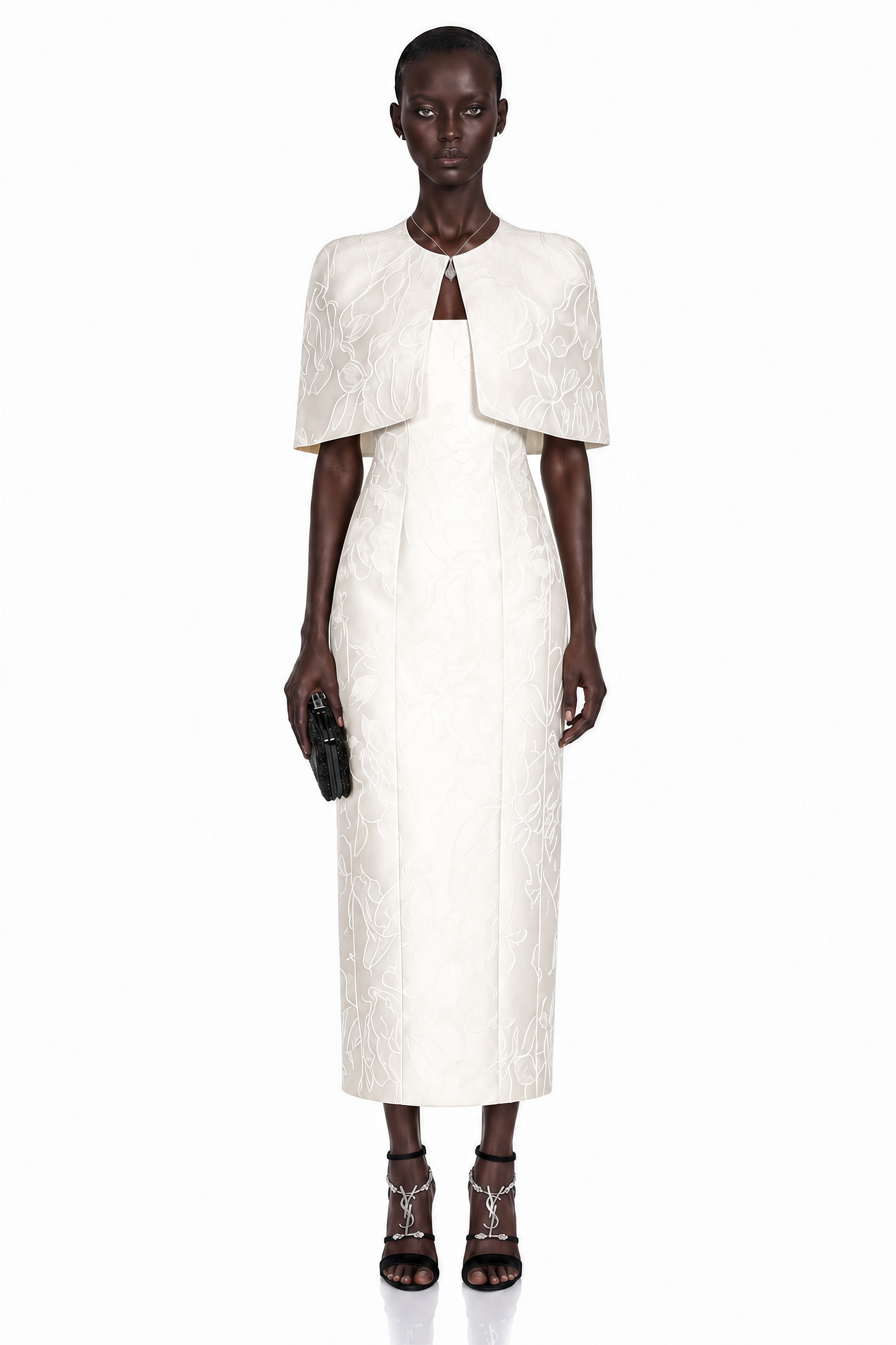 Zuleika White Satin Maxi Dress & Cape Set