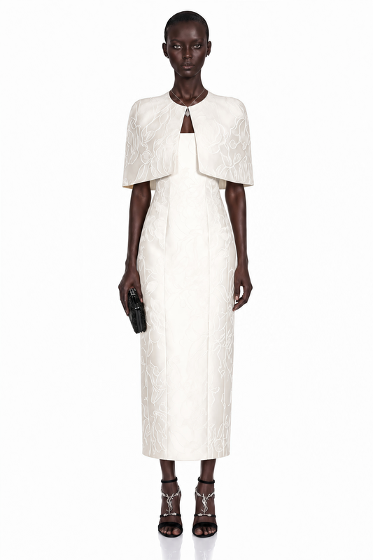 Zuleika White Satin Maxi Dress & Cape Set