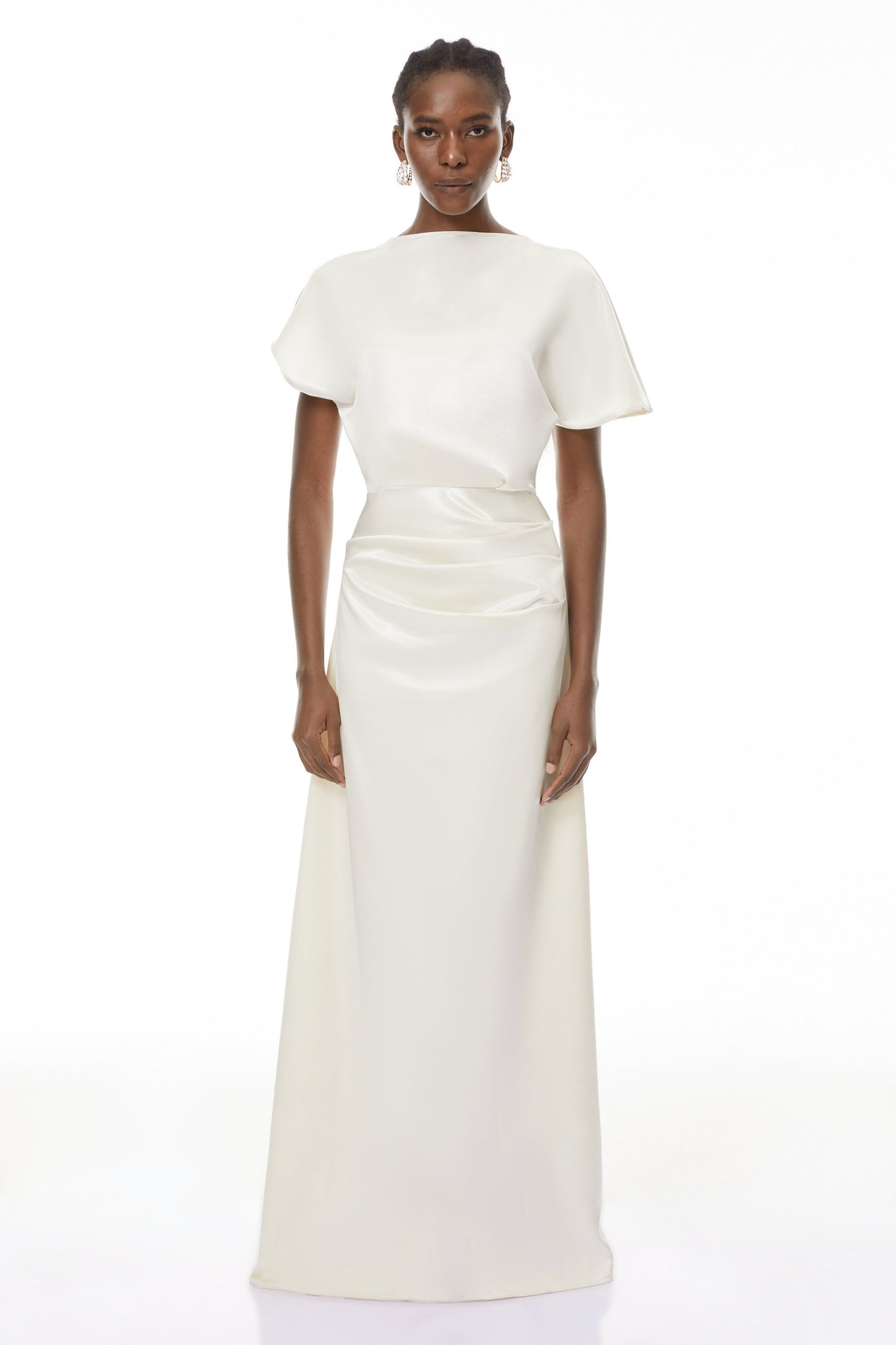Zuzanna White Asymmetrical Glossy Maxi Dress