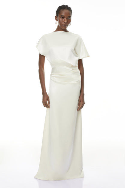 Zuzanna White Asymmetrical Glossy Maxi Dress