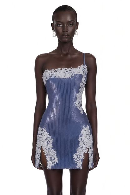 Zylah Purple Sequin Mini Dress with Lace