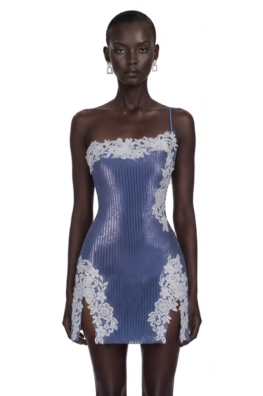 Zylah Purple Sequin Mini Dress with Lace